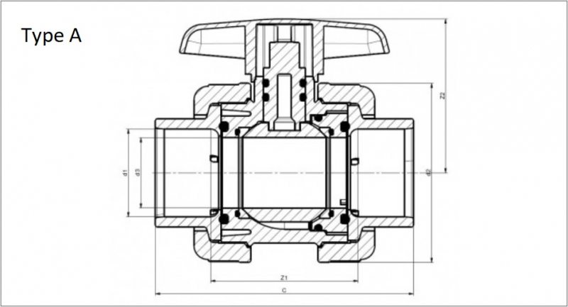 PVC Kugelhahn VDL Typ Dil - KxK 16mm x 16mm - PN16